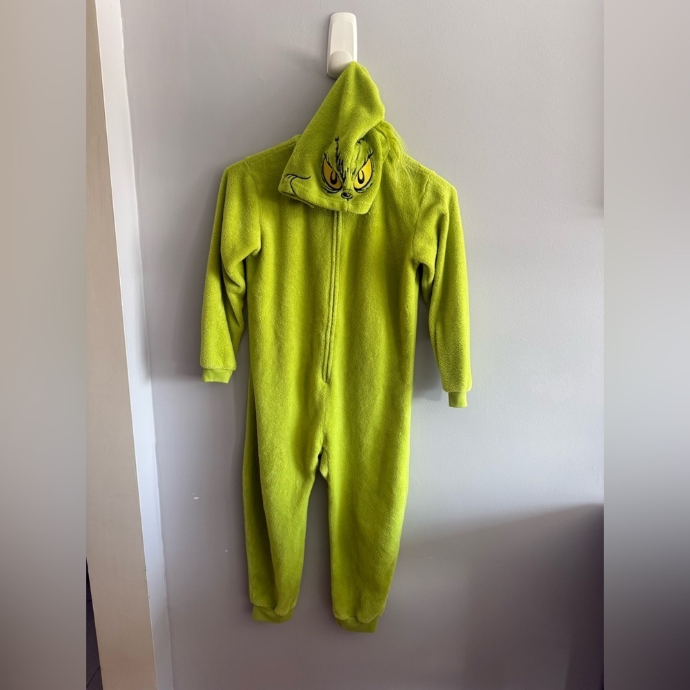 Dr Seuss The Grinch Hooded Fleece One Piece Pajamas Kids Costume Sleepe